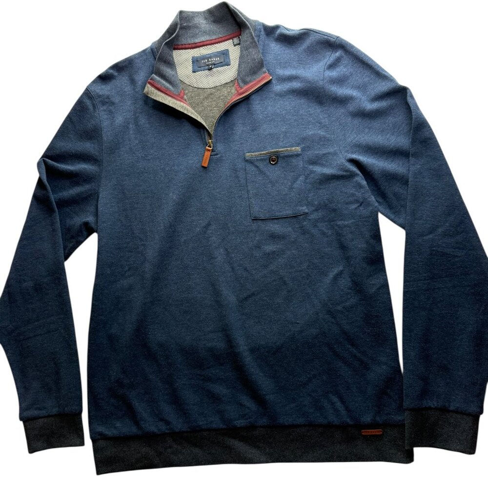 TED BAKER Men's 1/4 Zip Pullover Dark Blue. Size 6 (US XL)